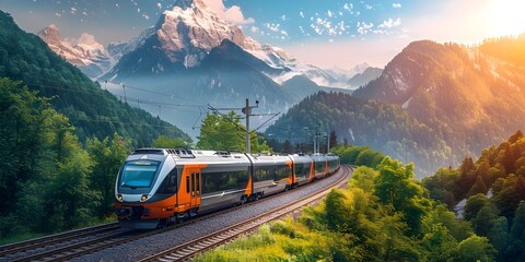 Wall Mural - spectacular mountain railway journey through scenic alpine landscapes with majestic peaks and lush f