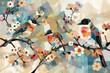 © DK_2020 - A digital tapestry featuring stylized geometric birds perched on abstract floral branches