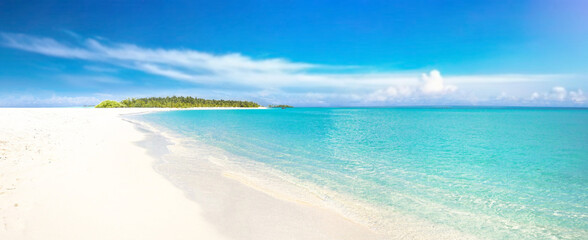 Wall Mural - sand spit of a tropical island stretching into the distance. beautiful sunny summer landscape with w