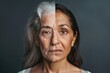 Exercise and anti aging cream refine aging management, using visual metaphors to highlight hair color symmetry and age.