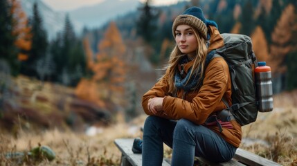 Wall Mural - Young Woman Resting During Hike