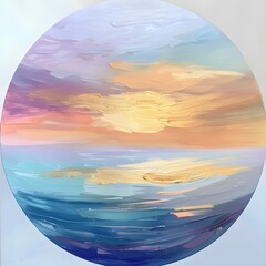 Wall Mural - Sunset painting in varying shades of beige, blue, violet, purple, and gold. Concept Sunset painting, Beige shades, Blue hues, Violet tones, Purple palette, Gold accents