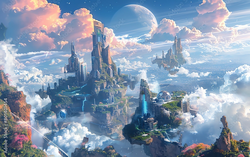 Experience a breathtaking aerial view of a digital landscape ...