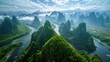 Awe-Inspiring Aerial View of Guilin's Breathtaking Landscape: A Bird's-Eye Perspective of the Majestic Scenery and Natural Beauty