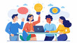 In a project meeting a neurotypical employee suggests a creative idea which is then expanded and enhanced by their neurodivergent colleagues. Vector illustration