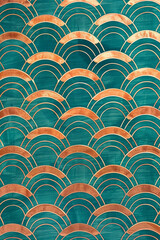  Vibrant teal and warm copper wave pattern, refreshing and inviting for boutique hotel interiors