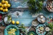 © DK_2020 - A seaside feast with fresh seafood, lemons, and a nautical theme for focused on coastal recipes