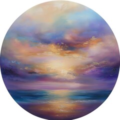 Wall Mural - Sunset Sky Painting in Beige, Blue, Violet, Purple, and Gold Tones. Concept Sunset Sky Painting, Beige, Blue, Violet, Purple, Gold Tones