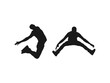 © ultra designer - Happy jumping people silhouettes. Black and white vector collection. Illustration of people jumping-silhouettes. Silhouettes of happy jump and running Businessmen with white background.