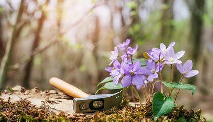 Wall Mural - abstract spring background with purple flowers