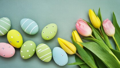 Wall Mural - easter eggs and tulips