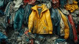 Fototapeta Sport - Overflowing landfill filled with discarded garments, highlighting clothing polluti