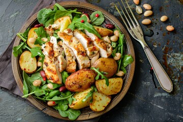 Poster - Chicken, potato, cannellini bean and leaf salad with dressing