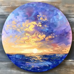 Wall Mural - Painting of a Sunset Sky in Various Shades: Beige, Blue, Violet, Purple, and Gold. Concept Sunset Sky, Beige Shades, Blue Shades, Violet Shades, Purple Shades, Gold Shades