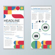 Modern geometric roll-up business banners, two-sided flyer vector design template
