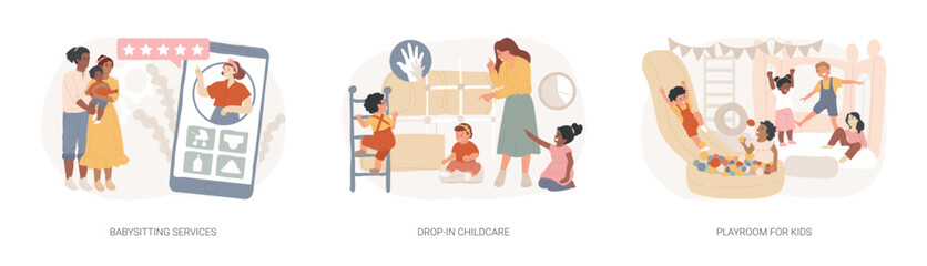 Wall Mural - childcare services isolated concept vector illustration set.