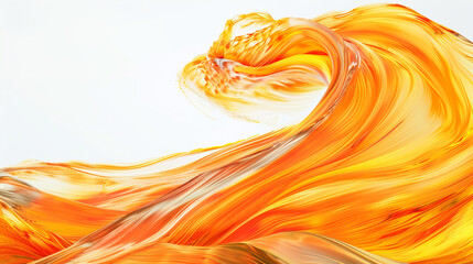 Poster - A high-definition image of tidal swirling waves in vivid shades of orange and yellow isolated on a white background, simulating the appearance of a sunset. 