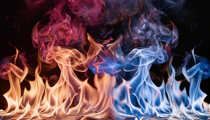 Canvas Print - tongues of blue and red fire on clear black background cold and hot flames and sparks background design