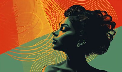 Wall Mural - Abstract illustration of the female form. Beautiful retro woman with vintage style. Colorful background design with 1960 era vibe.