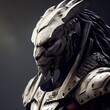 Alien with a white armor suit, AI-generated.