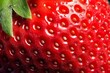 Fresh red strawberry with ripe center and green leaves, AI-generated.