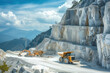 Quarrying of marble, bulldozer with heavy excavator a big truck Generative AI
