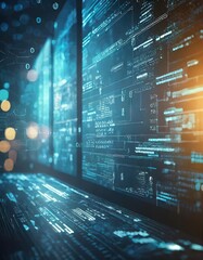 Abstract technology innovative background code glowing on the screen