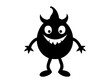 Black Silhouette of a mischievous cartoon monster. Playful devil figure. Isolated on white backdrop Concept of Halloween character, cartoon villain, spooky fun, children's fantasy