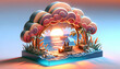 3D Cartoon Sunset Haven: Couple Finding Tranquility in Secluded Paradise