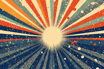 Wall Mural - Sun burst in retro style with grungy dots. Vintage sun rays background..