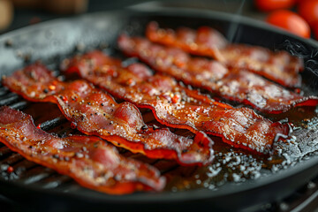 Wall Mural - Grilled pork ribs on barbecue grill, closeup