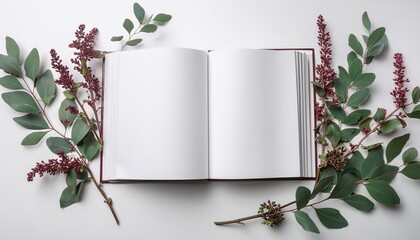 Wall Mural - blank opened book mockup top view isolated on white background