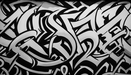 Sticker - black and white graffiti pattern texture background with a lot of black and white lettering