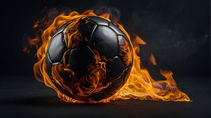 Wall Mural - A burning soccer ball is isolated on a clear backdrop.