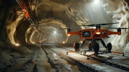 Wall Mural - A tunnel with orange and blue lights