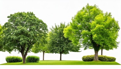 Wall Mural - green trees beautiful small grove with grass and shrubs isolated on transparent background