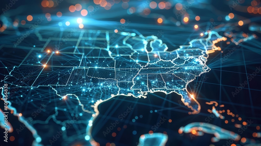glowing digital map of usa representing global connectivity and data ...