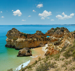 Canvas Print - Beautiful top view on sandy beach Dos Tres Irmaos (Portimao, Alvor, Algarve, Portugal).