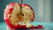 © Mikus - A red apple, bitten, on a blue plate Knife nearby