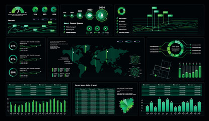 A set of high-tech interface components. Electronic panel display displays abstract graphics and information from vector graphics, infographics and other elements.