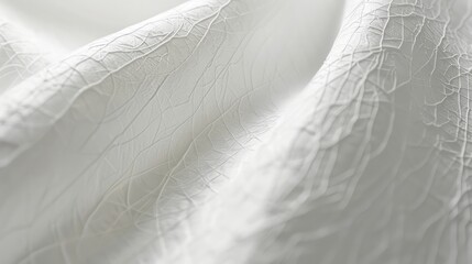 Aufkleber - A white fabric with a pattern of leaves and branches. The fabric is folded and has a texture that resembles the veins of a leaf. Scene is serene and calming, as the white fabric