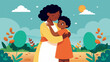 A heartwrenching scene featuring a mother and child reunited after being separated by slavery now able to start a new life together.. Vector illustration
