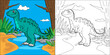 © Richard O'Donoghue - Cute cartoon dinosaur colouring page both outlined and coloured in versions