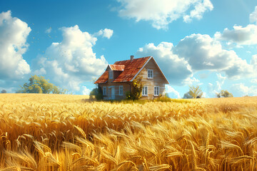 Canvas Print - wheat field with blue sky