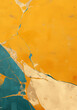 © SRITE KHATUN - Abstract background with mustard yellow marble and teal veins, embellished with vintage typographic elements