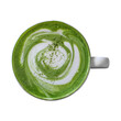 one cup of hot matcha latte isolated on white.