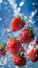 Wall Mural -  strawberries juice waterfall splash