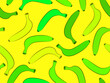 Green bananas on a yellow background seamless pattern. Exotic sweet bananas in green shades. Design for wallpaper, banner printing and promotional products. Vector illustration