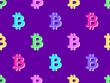 Seamless pattern with 3D Bitcoin symbol. Multicolored isometric Bitcoin symbol. Bitcoin cryptocurrency, crypto trading. Design of wallpapers, banners and posters. Vector illustration