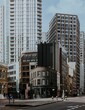 Downtown city in UK, business district architecture, Canary Wharf photo